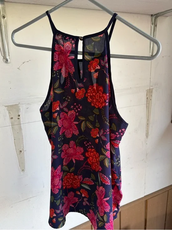 PaperMoon Floral Halter Neck Women's Top - Navy with Pink Floral - Picture 5 of 6
